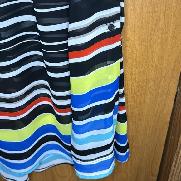 a.n.a. Sheer black and multi-color striped top size 1X - Picture 8 of 9